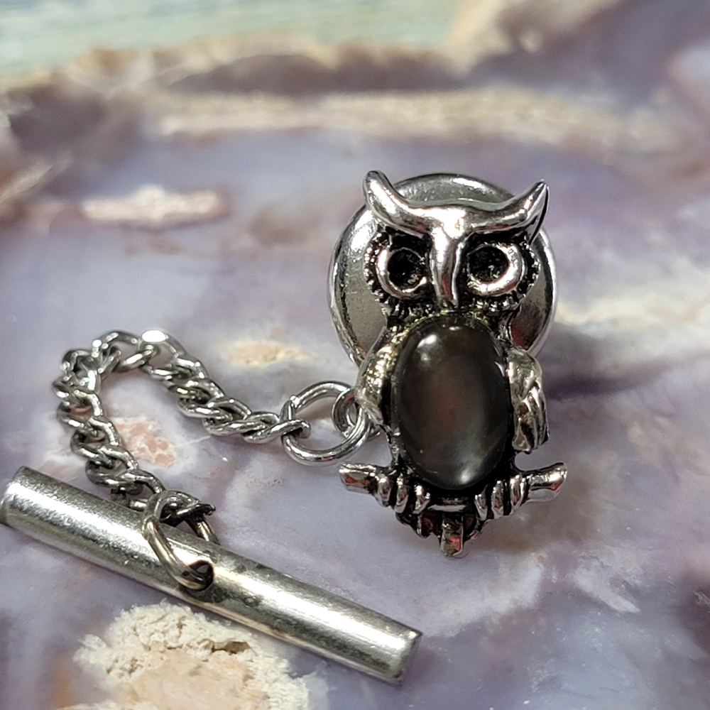 Silver Owl Tie Tack with Chain
